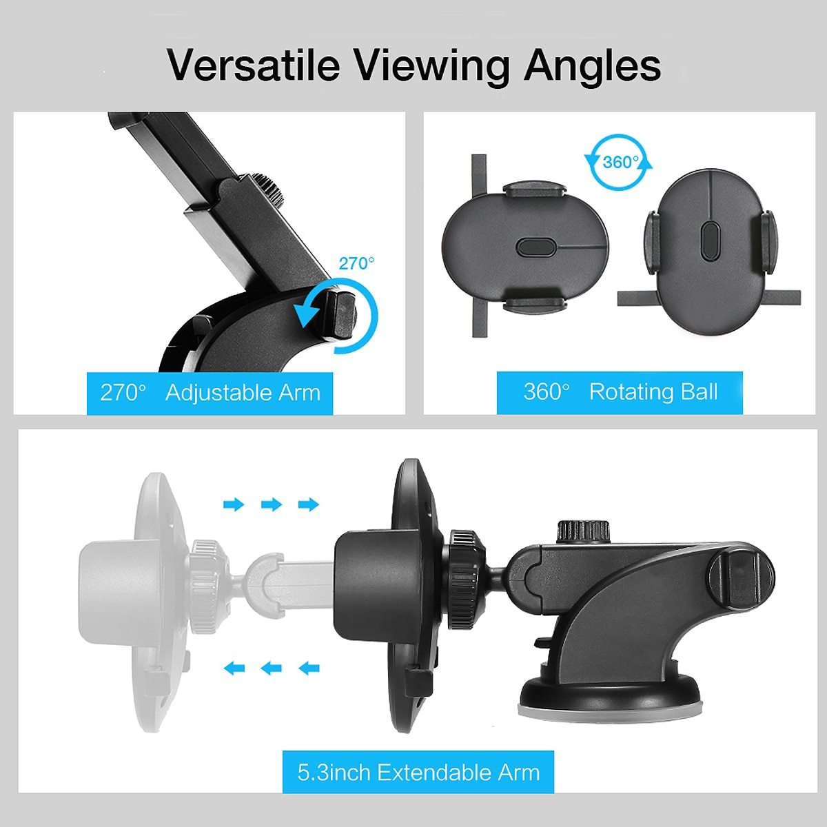 Dashboard Car Phone Holder (360° Rotation, One-Touch Mount)