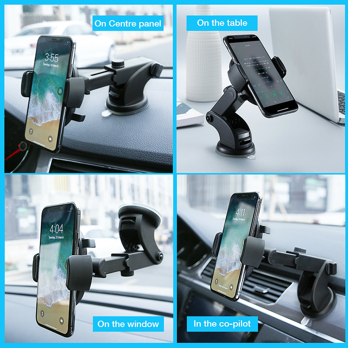Dashboard Car Phone Holder (360° Rotation, One-Touch Mount)